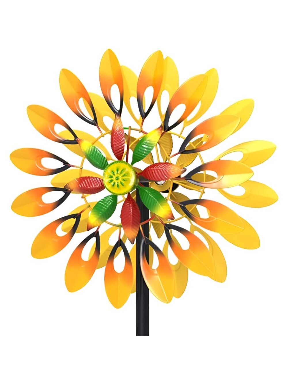 Metal Sunflower Wind Spinner Outdoor, Large Double Windmill Pinwheels